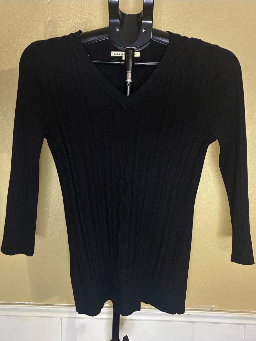 Carolyn Taylor Black V-Neck Cable Knit Sweater